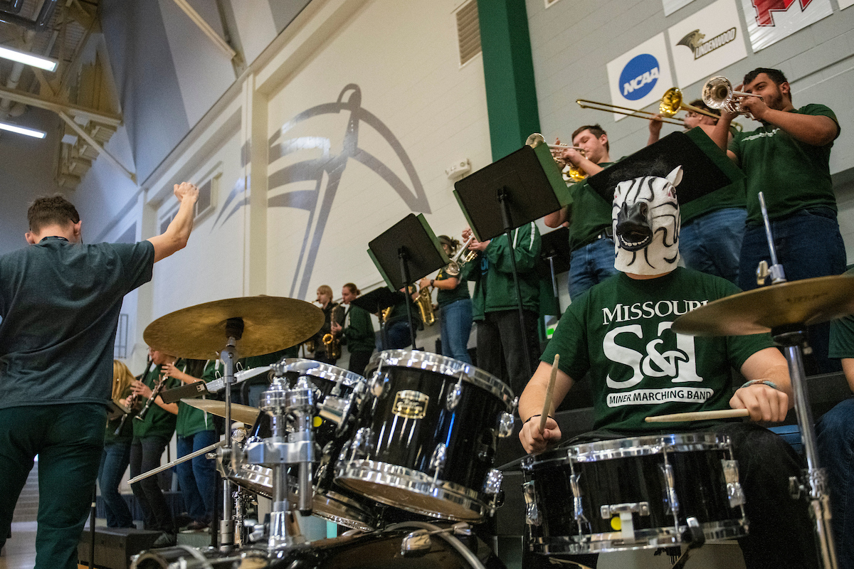 S&T pep band cheering on the miner basketball team